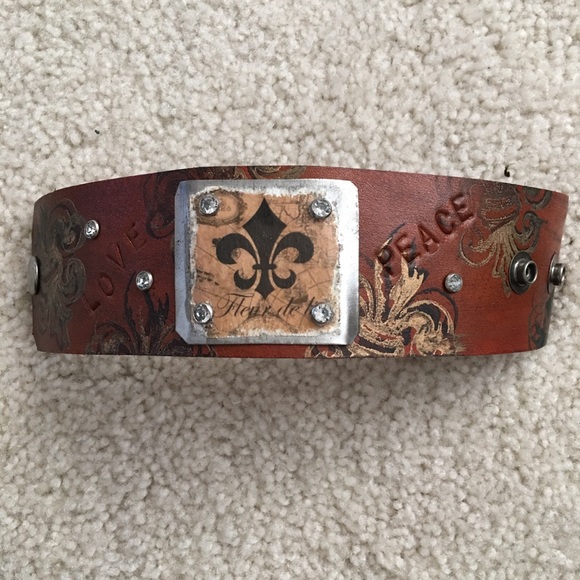 Kate Mesta Love Peace Fleur De Li Leather Bracelet